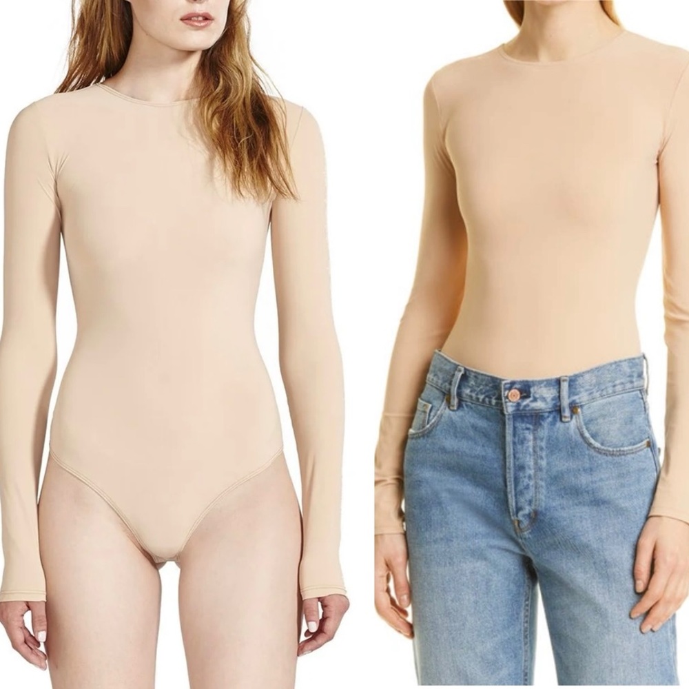 Alix NYC Nude Long Sleeve Bodysuit M | Sculpting Minimalist Second Skin Top
